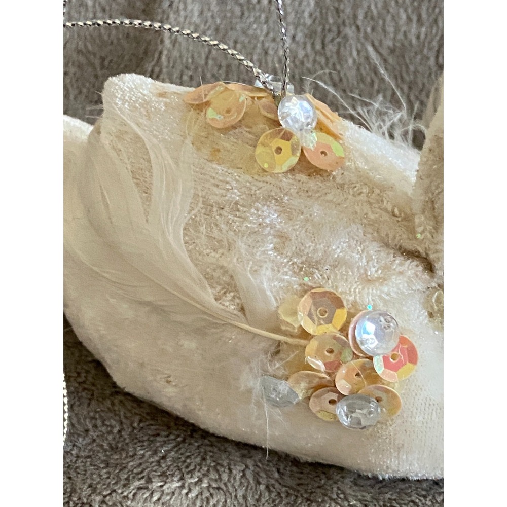 Vtg KATHERINE'S COLLECTION ~Pair of Velvet Feather Sequin Glitter Swan Ornaments - Picture 12 of 15